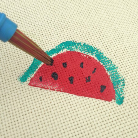 watermeloen op stof verven